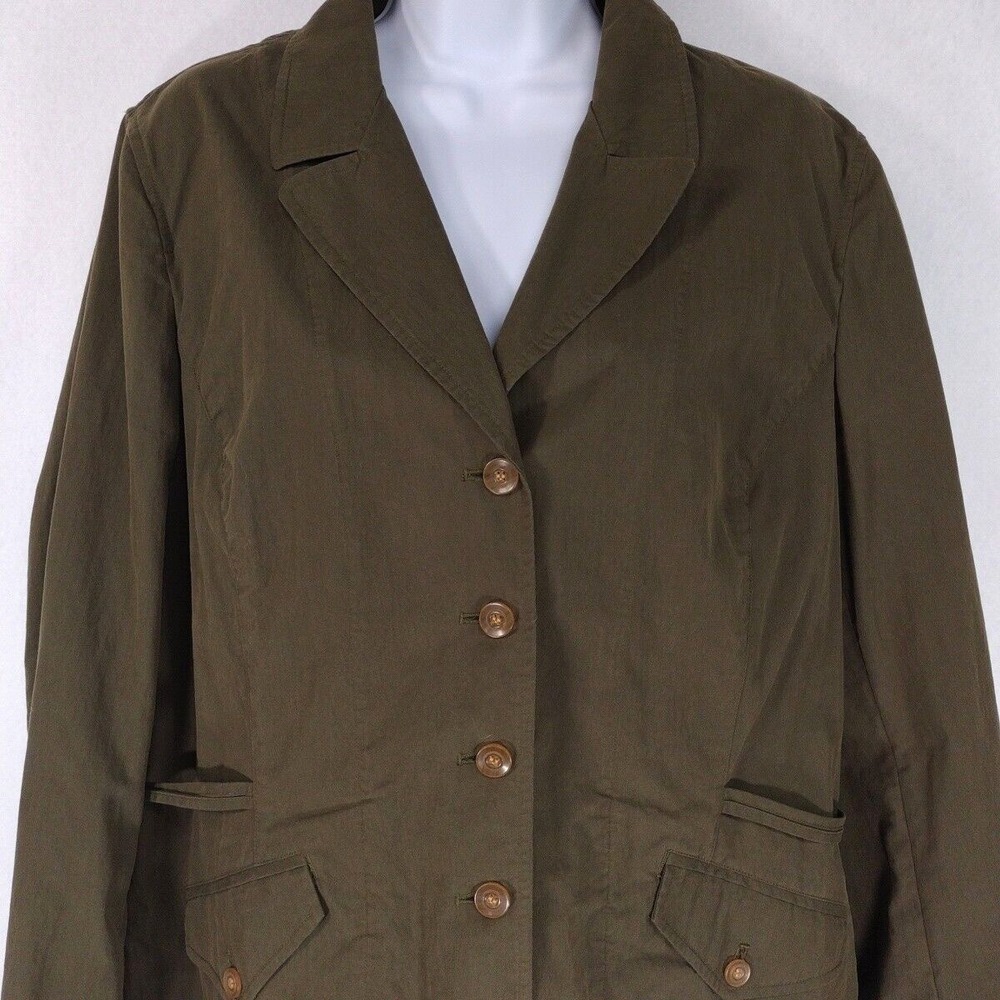 Talbots Womens 16 Blazer Jacket Olive Green Chino Cotton Adjustable Waist